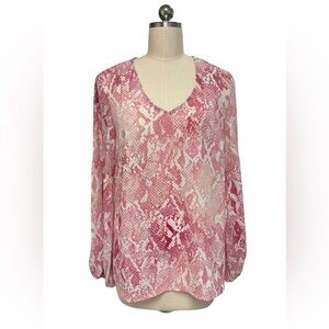 Cabi Blouse Womens Small Bethany Snake Balloon Sleeve V-Neck Career Pink Top
